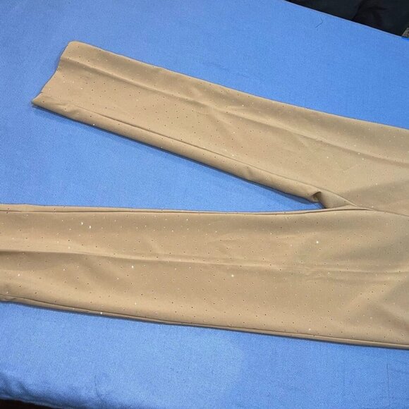 Rachel Zoe Rhinestone Dot Slim Pants Camel Tan Size 4 Sparkle Embellished Glam - Picture 4 of 16